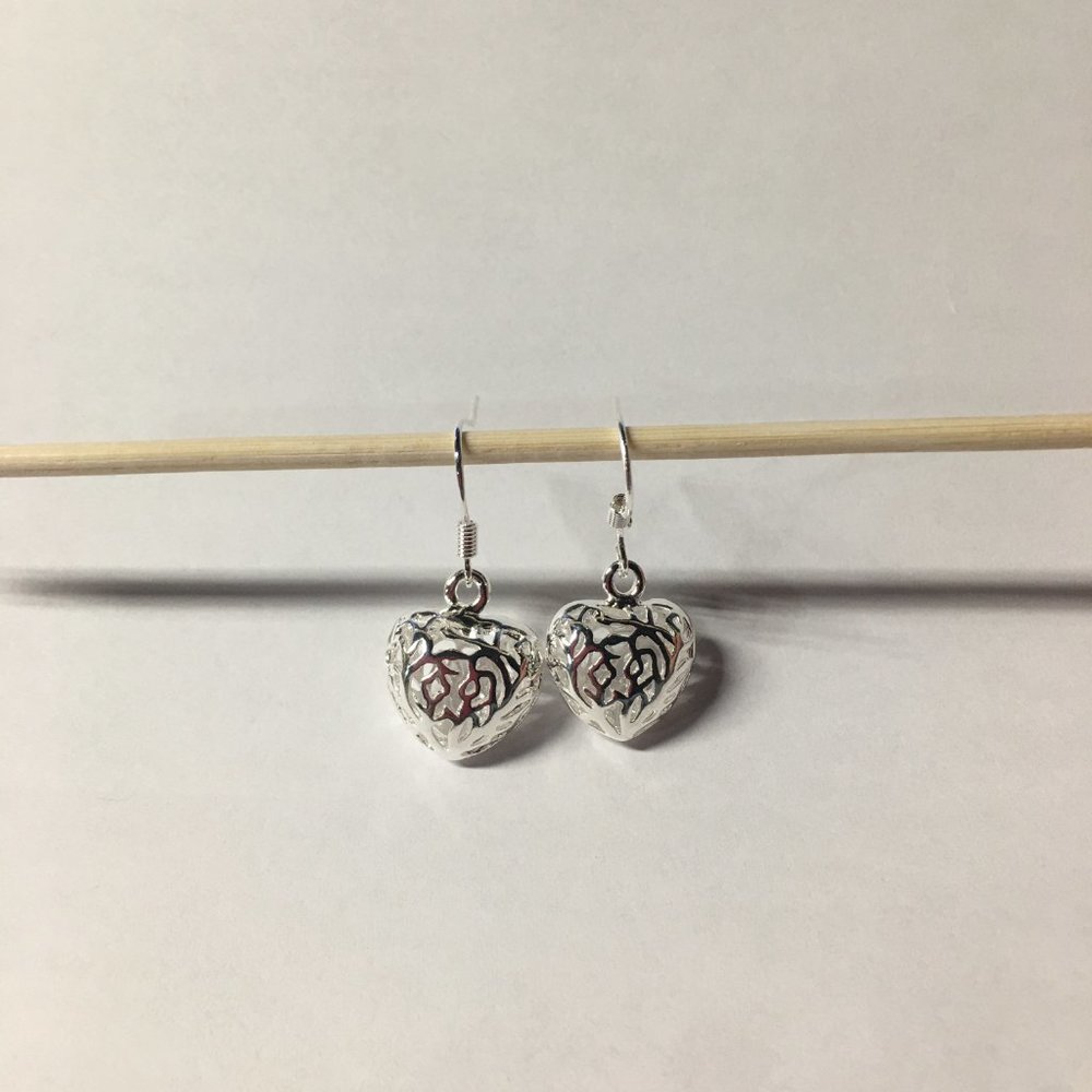 Silver Plated 925 Heart Dangle Earrings